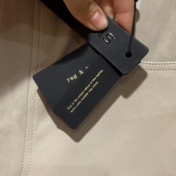 NWT Womens rag & bone Harlow Leather Mid-Rise Straight Pants 31 Stone Nude Fall - Picture 4 of 12